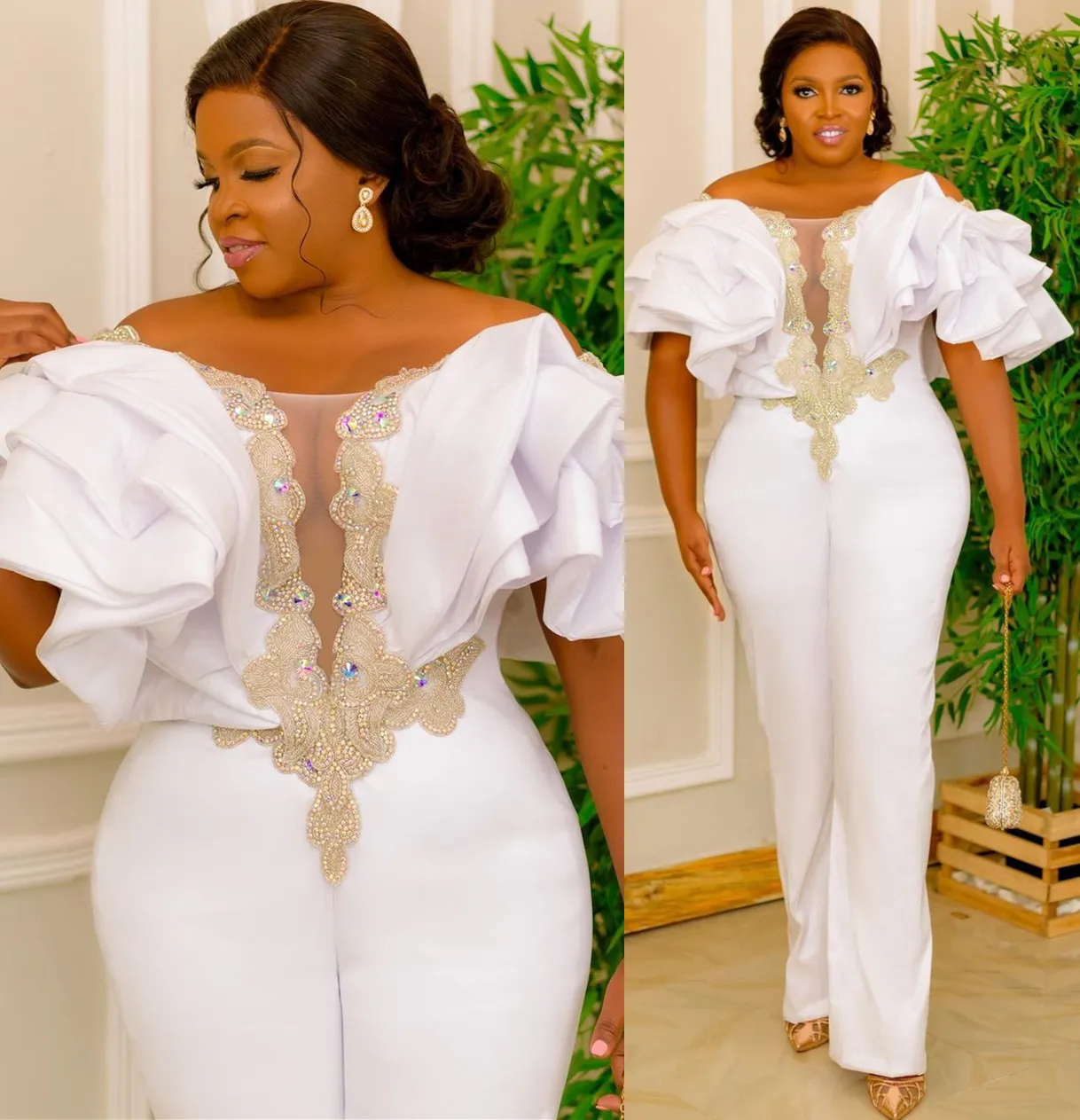 Plus size 2022 Arabo Aso EBI Lussuoso tuta bianca Abiti da ballo Scoop Crystals Crystals Formale Formale Secondo ricevimento Accogliente Abito da fidanzamento di compleanno Abito