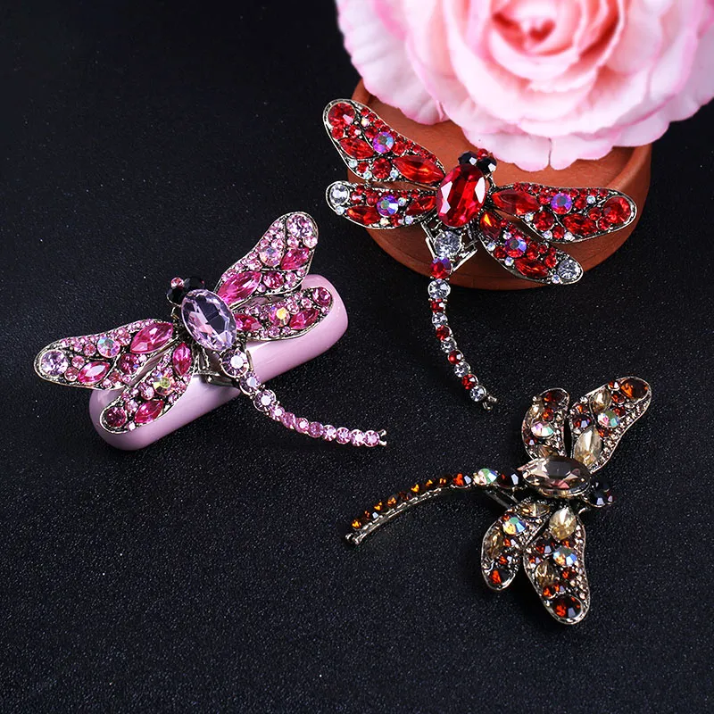 WayOuter Spilla fantasia fiore rosa cristallo gioielli donna abbigliamento spille accessori (rosso