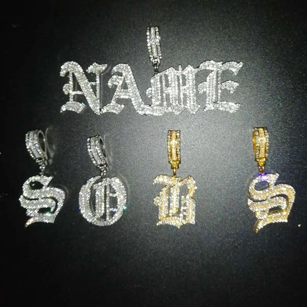 Custom Hip Hop Name Necklace Old English Gothic Font Iced