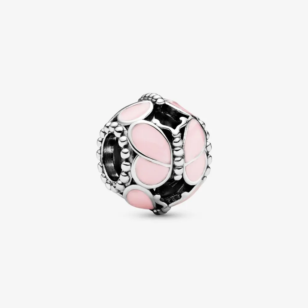 100% 925 Sterling Silver Pink Butterfly Charms Fit Original European Charm Bracelet Mode Femmes Mariage Fiançailles Bijoux Accessoires
