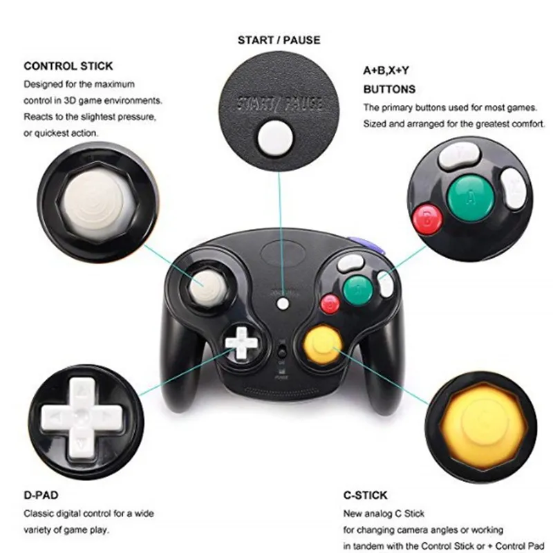 Hot Selling 6 Colors NGC Wireless 2.4G Game Controller Gamepad Portable Joystick för Wii Gamecube med Retail Box Snabb leverans