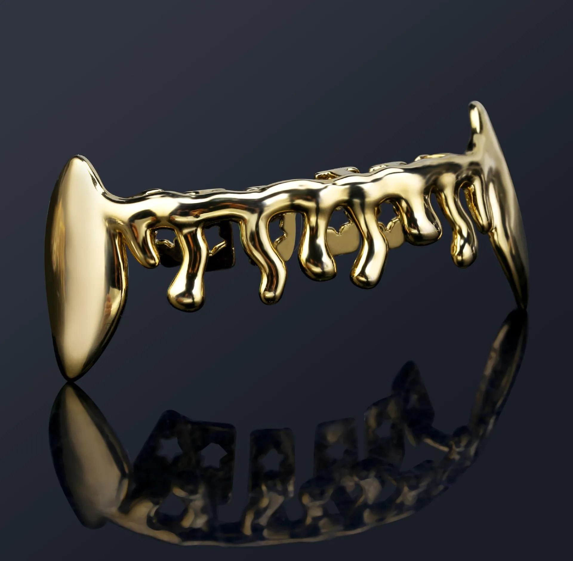 18k Gold Zahnspange Punk Hip Hop Mehrfarbig Diamant Benutzerdefinierte Unterzähne Grillz Dental Mund Fang Grills Zahnkappe Vampir Rapper