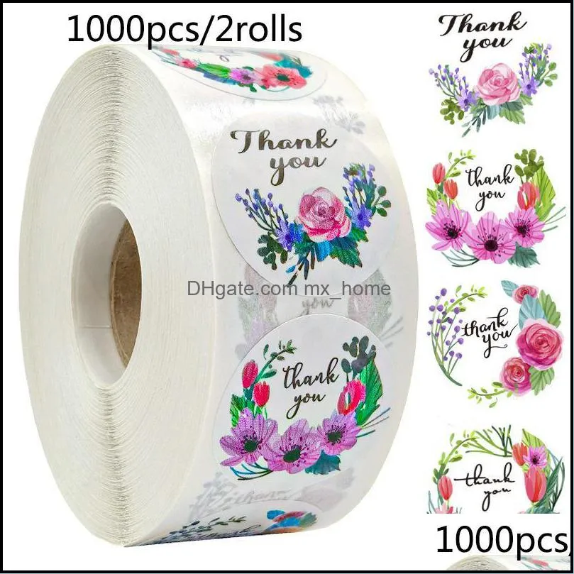 Gift Wrap 1000pcs Flower Thank You Stickers Seal Labels For Birthday Party Festival Packaging Envelope Cards Stationery Sticker