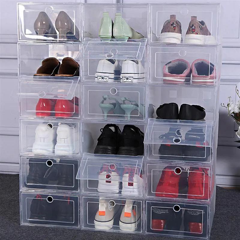 6 uds caja de zapatos de plástico caja de cajón transparente gruesa cajas de zapatos de plástico caja apilable organizador de zapatos caja de zapatos C0116