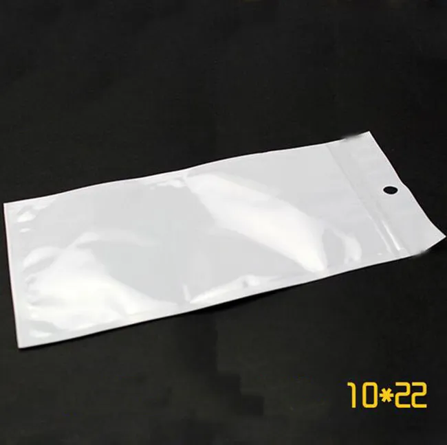 Groothandel 10x22cm Wit / Clear Self Seal Rits Plastic Retail Verpakking Poly Bag Zipper Lock Display Tas Retail Pakket met Hang Gat