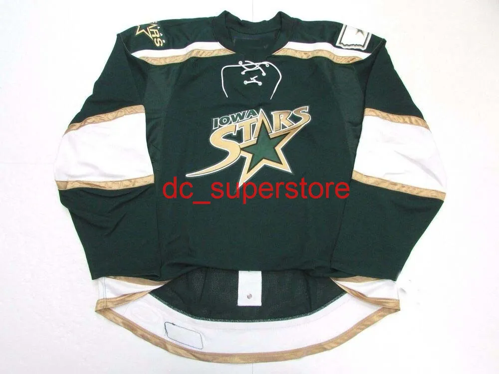 Cousu sur mesure Iowa Stars Ahl Green Hockey Jerse Ajouter n'importe quel numéro Number Mens Kids Jersey XS-5XL