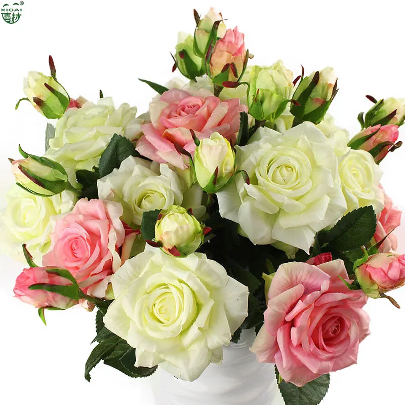 Real Touch Rose Sets Bouquet Latex Coated Silk Flower Hem / Bröllop / Marrig / Party Decoration Blomma Dekorativa Konstgjorda Blommor Y200104