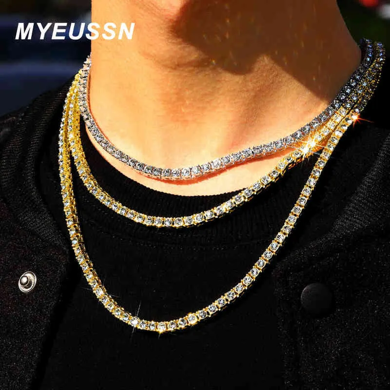 New 4MM Iced Out tennis Bracelet Necklace Men Tennis Chain Fashion Hip-Hop Jewelry Women 16/18/20/24/30inch Choker Chain Gift AA220315