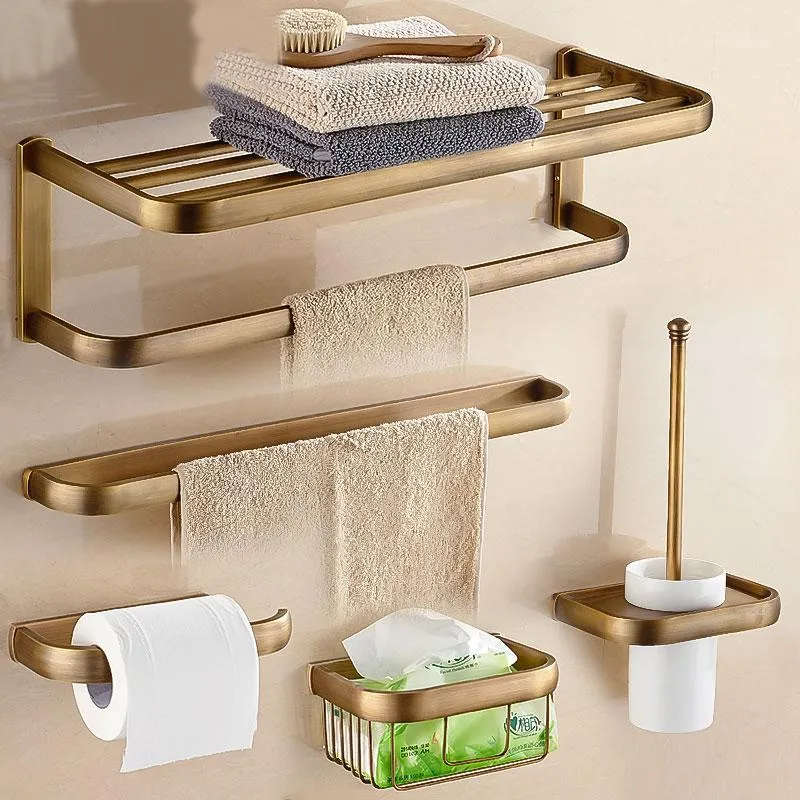 Antieke bronzen badkamer accessoires sets handdoek plank handdoekhouder toiletpapier houder gewaad haak badhardware1