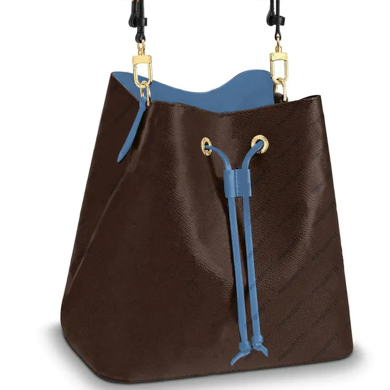 Fashion Shoulder Bag Versatile Bucket Bag Classic Letter Plaid Print Design Drawstring Shopping Handbag with Series Code