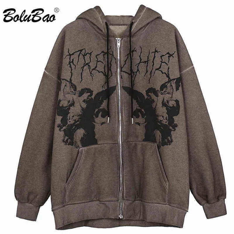 BOLUBAO 2021 New Hoodie Angel Print Dark Jacket Coat Women Hip-hop Streetwear Anime Hoodies Coat Harajuku Zipper Male Hoodies G1229