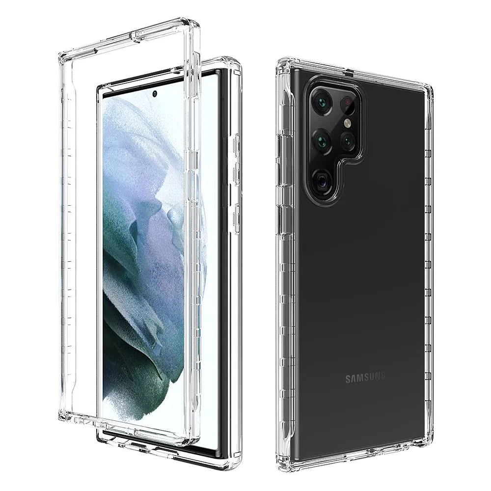 하이브리드 견고한 갑옷 하드 플라스틱 TPU 범퍼 충격 방지 케이스 삼성 갤럭시 S22 Ultra S22 Plus S22 5G 투명 백 커버