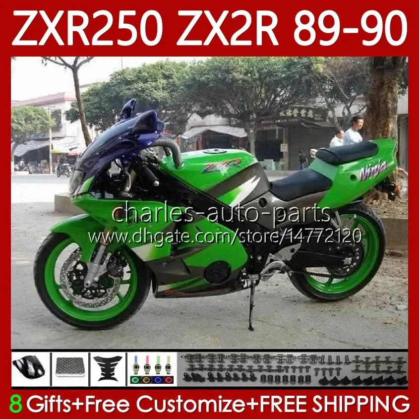 Feedings de motocicletas para Kawasaki Ninja ZX2R ZXR250 ZX 2R 2 R R250 ZXR 250 89 90 Fábrica Green Bodywork 84No.55 ZX2 R ZX-2R ZXR-250 1989 1990 ZX-R250 89-98 Kit de corpo inteiro