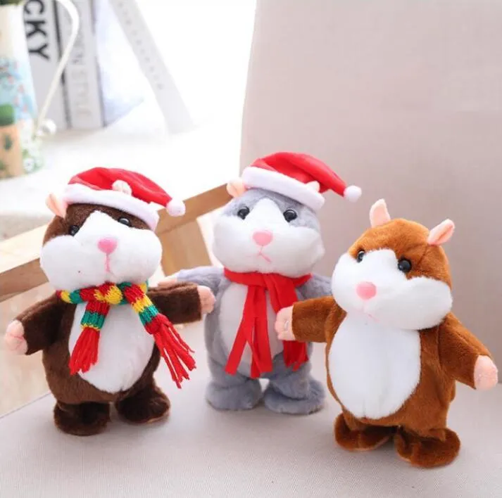 Parler Hamster Jouets En Peluche Parler Parler Enregistrement Sonore Hamster Dessin Animé Kawaii Santa Clause Poupées Parler Jouet Enfants Cadeaux De Noël LSK1623