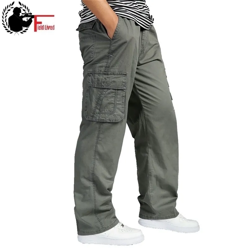 Pantaloni a vita alta da uomo estivi Pantaloni elastici taglie forti 6XL Pantaloni cargo da uomo Molte tasche Pantaloni da lavoro larghi Pantaloni dritti maschili 201109