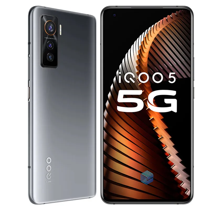 Orijinal Vivo IQOO 5 5g Cep Telefonu 8 GB RAM 128 GB ROM Snapdragon 865 Octa Çekirdekli 50.0MP OTG NFC 4500 mAh Android 6.56 "Tam Ekran Parmak İzi Kimliği Yüz Uyandırma Akıllı Cep Telefonu