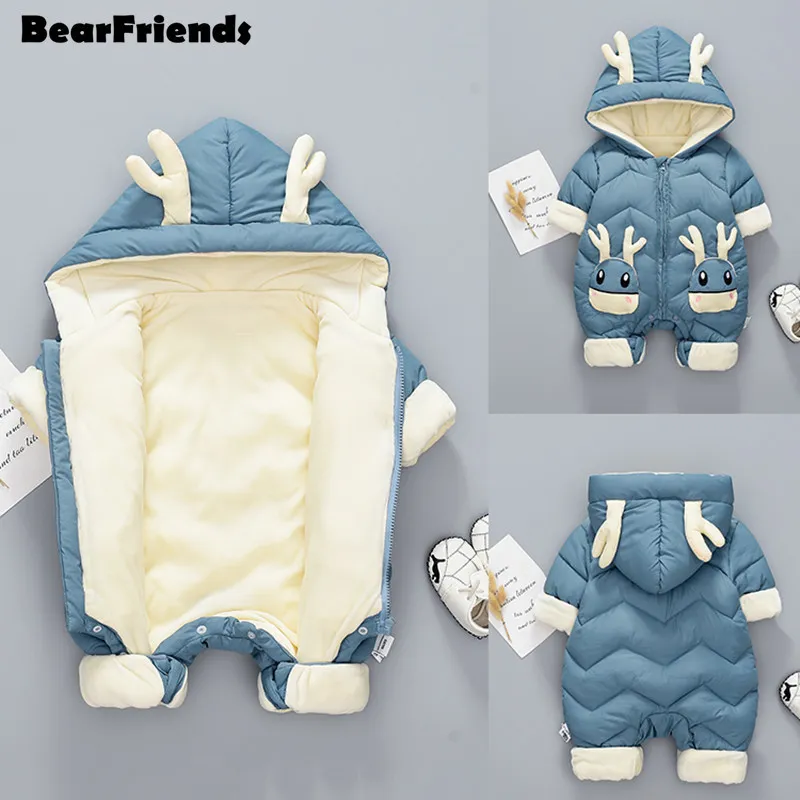 2020 Nouveau-né bébé fille vêtements hiver snowsuit plus velours épais bébé garçons combinaison 0-3 ans barboteuse garçon salopette enfant en bas âge manteau LJ201007