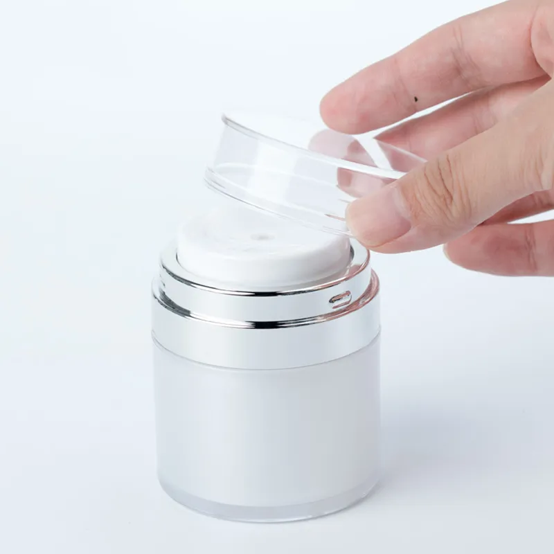 Pearl White Acrylic Airless Jar Cream Bottle With Silver Collar 15G 30G 50G Cosmetic Vacuum Lotion Jars Pump Packing Bottles