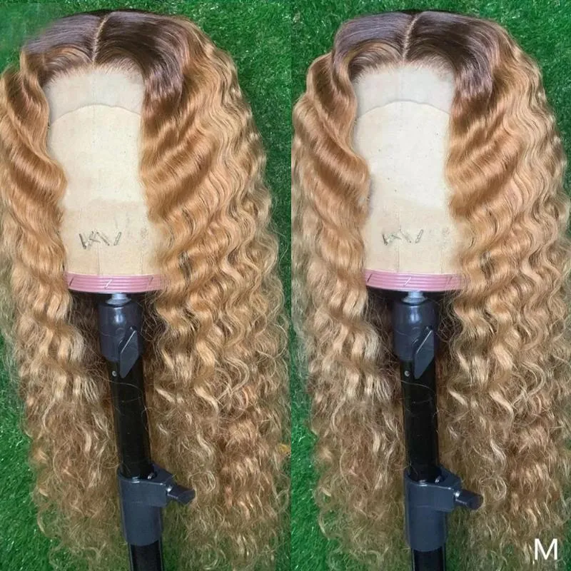 Indie 13x4 Koronki Przód Ludzkich Włosów Peruki z Baby Hair Silk Top Ombre Light Blonde Full Lace Wig Remy Deep Wave 360 ​​Peruka