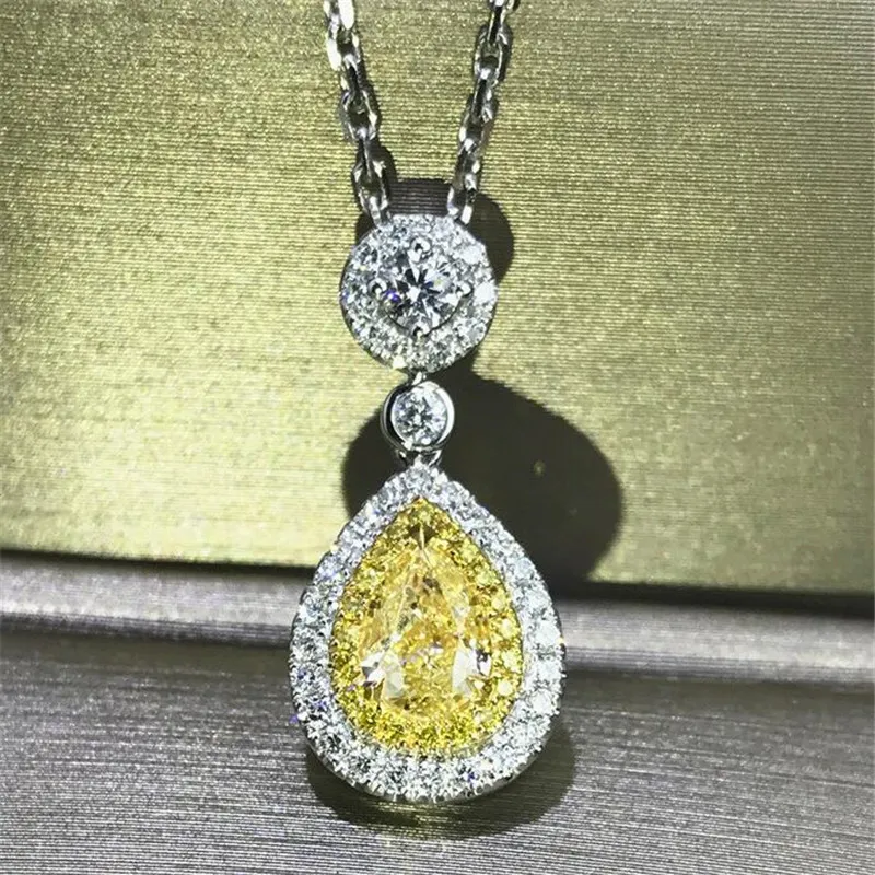 Super Deal Роскошные Ювелирные Изделия 925 Стерлинговое Серебро Yellow Topaz CZ Diamond Вода Капля Кулон Груша Вырезать Циркон Женщины Клавишечные Ожерелье Подарок