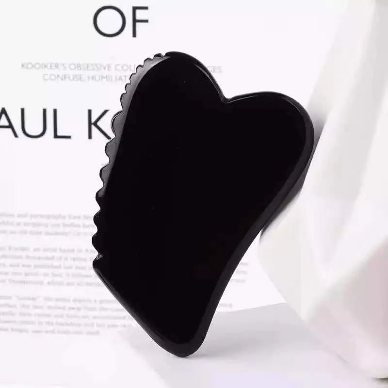 Sawooth Gua Sha Scraper Facial Massager Naturlig Obsidian Stone Massage Head Neck Face Lift Spa Akupunktur Skönhet Relax Healing Health