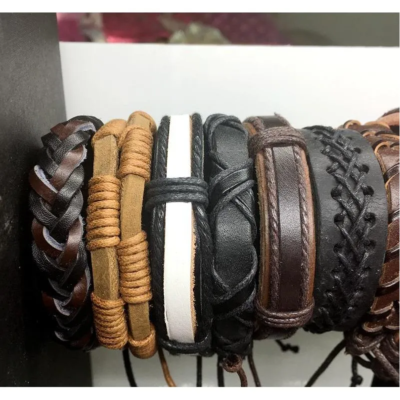 100pcs mens womens vintage genuine leather surfer bracelet cuff wristband fashion jewelry gift bracelet mixed style jewelry wholesale