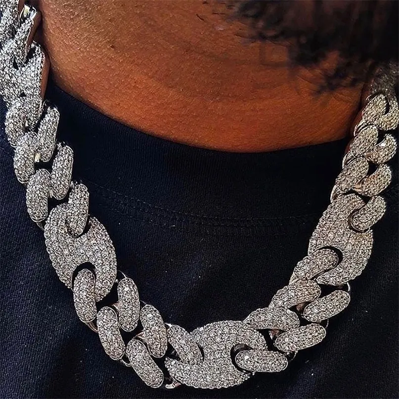 Jinao 16mm20mm Miami Box застежка CLAP Cuban Link Chain Gold Серебряное Ожерелье Ледяной Кубический Цирконий Блен Хип Хоп для Мужчин Ювелирные Изделия 220212