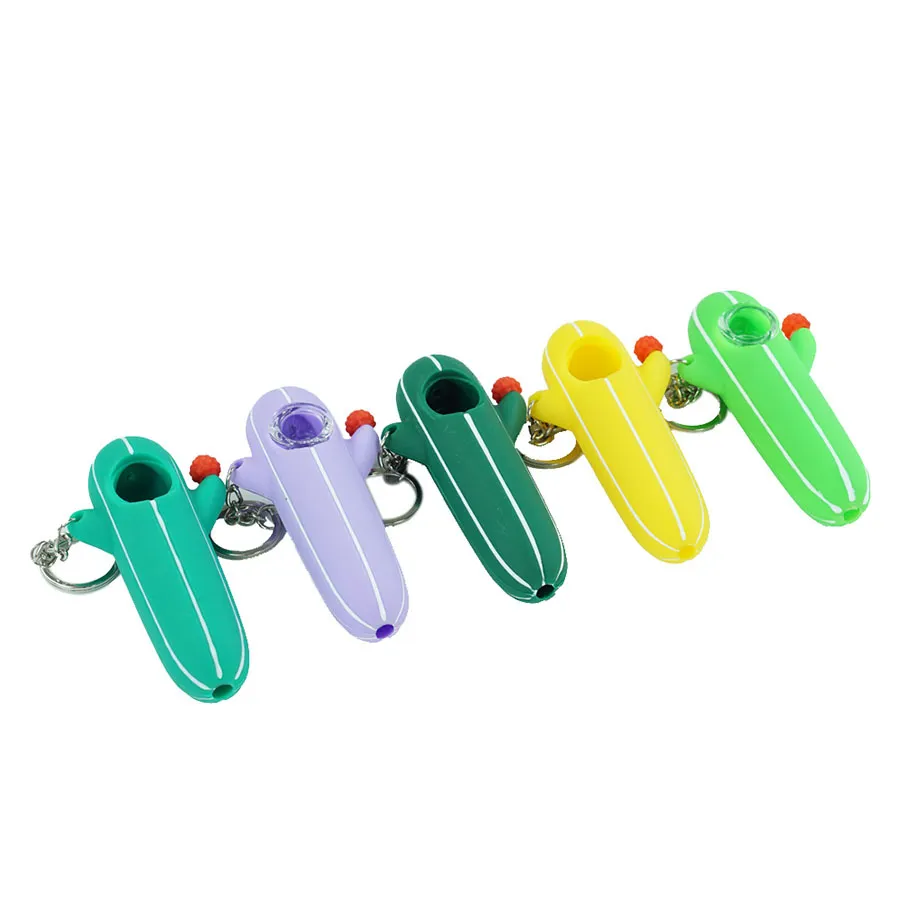 Tubos de fumantes 4.1 '' Cacto forma de silicone tubs de mão dab plataformas de óleo Bubbler de ervas com tigela de vidro Adoráveis ​​acessórios de fumaça de fumaça