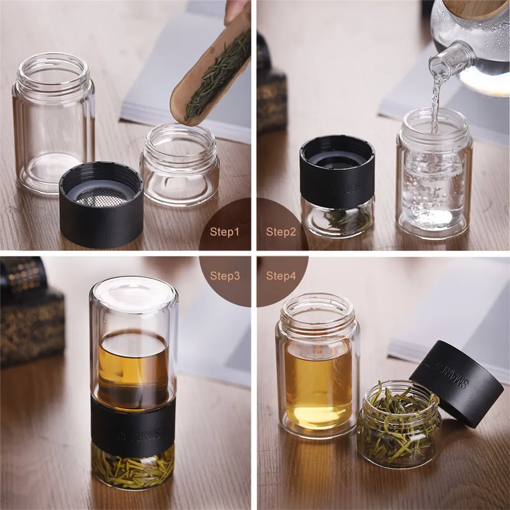 Travel Drinkware Portable Double Wall Glass Tea Bottle Tea Infuser Glass  Tumbler Stainless Steel Filters The Tea Filter