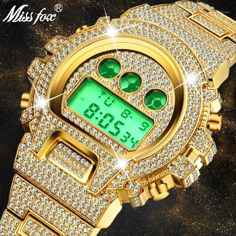 Wristwatches MISSFOX Multi-function G Style Digital Mens Watches Top LED 18K Gold Watch Men Hip Hop Male Iced Out Watches1