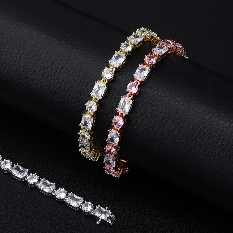 Bracelet en diamant Iced Out Tennis Chaîne de luxe Designer Bijoux Mode Femmes Bracelets Or Argent Bracelet Hip Hop Charme Rappeur Ac333Q