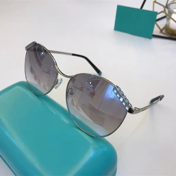 3073 Sunglasses Women Fashion Oval Sunglasses Anti-UV Lens Coated Mirror Lens Full Frame with Diamond Color Electroplating Mirror with Box