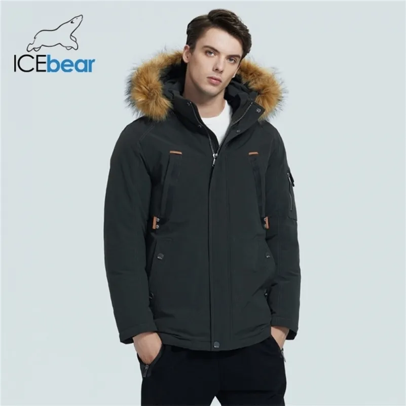 ICEbear Winter neue Herrenjacke mittellange Baumwolljacke mit Pelzkragen Markenkleidung MWD20897D 201217