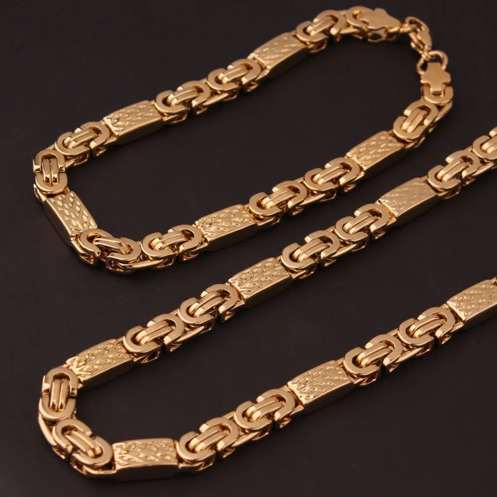 6 ملليمتر / 8 ملليمتر الذهب لهجة 316l الفولاذ المقاوم للصدأ قلادة وسوار البيزنطية سلسلة مجوهرات شقة مجموعة الرجال مجوهرات هدية