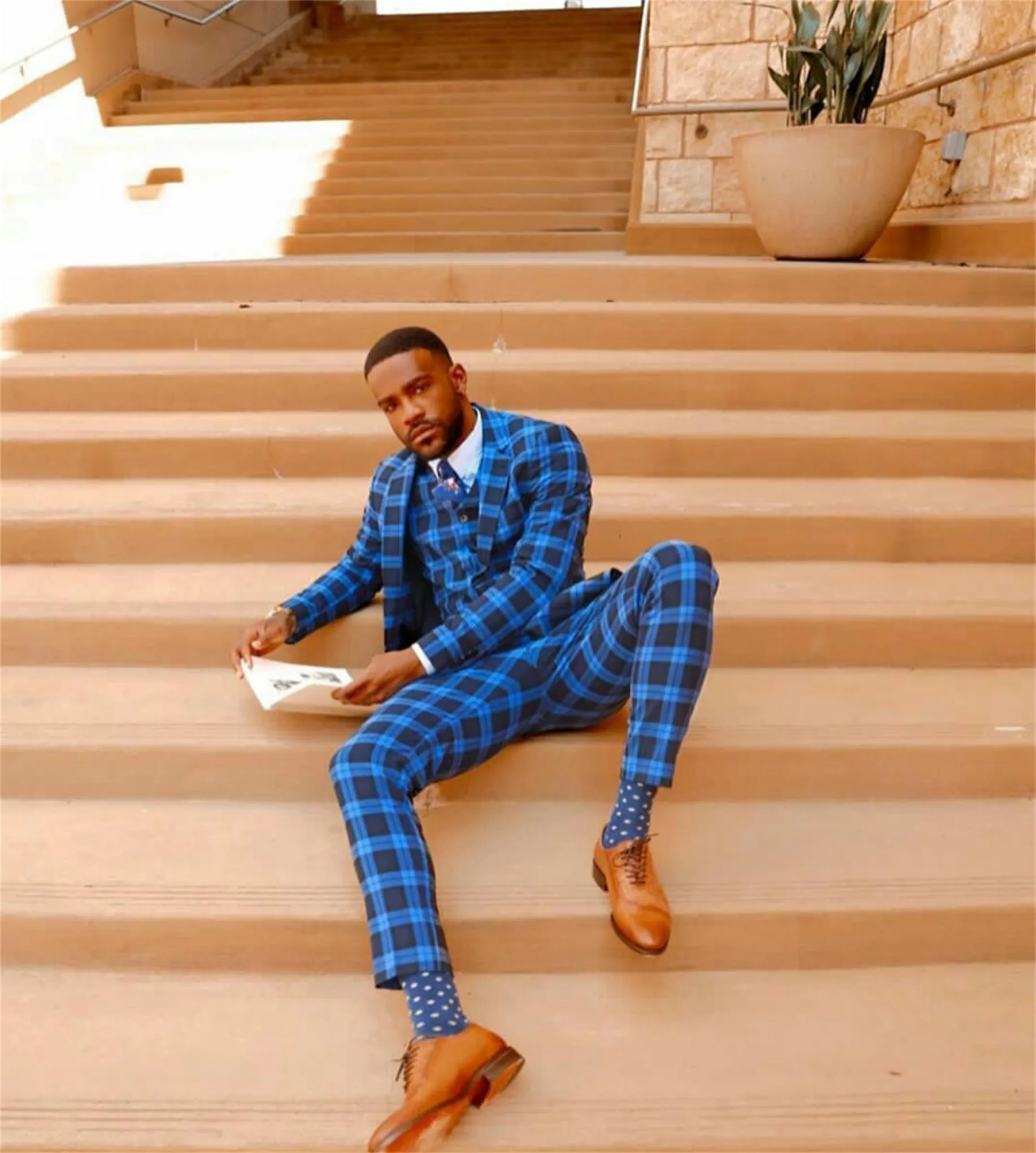 Check Blazer Coat Pant Check Blue Royal Blue Check Coat Pant Royal