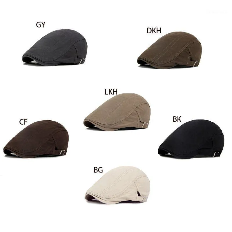 Men Classic Cotton Duckbill Flat Beret Cap British Style Solid Color Retro Newsboy Cabbie Driving Hunting Adjustable Painter Hat1