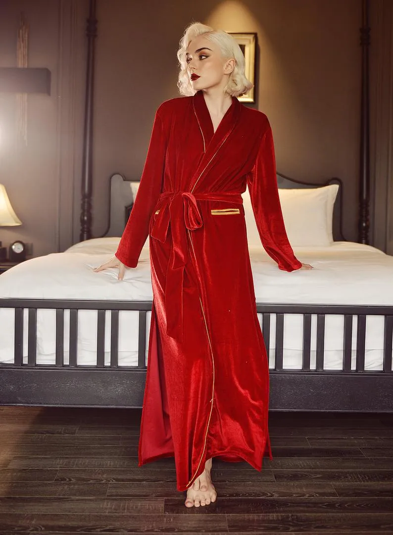 Gorgeous Red Velvet Nightgown With Long Sleeves For Women Perfect For  Parties, Sleepwear, And Warmth Hot Sale Red Velvet Robe With Fast Shipping  From Freesuit, $51.31
