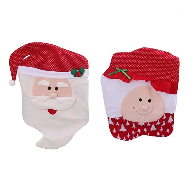 Xmas Mr&Mrs Santa Claus Red Hat Christmas Dinner Chair Back Cover Set Decor Gift 