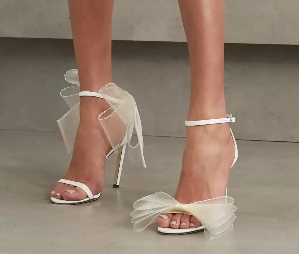 Lüks Gelin Gelinlik Ayakkabı Sandalet Kadınların Yüksek Topuklu Ayak Bileği Kayışı Aveline 100 Yay-Süslenmiş Grogren Sandalet Zarif Lady Sandal, EU35-43