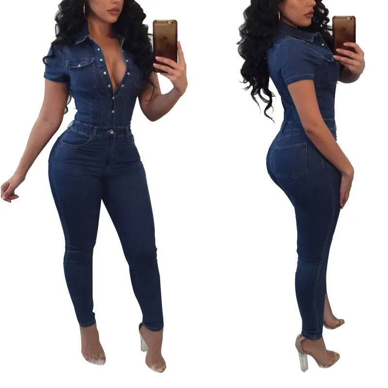 Plus Size Dżingi Kombinezon Kobiety Pajacyki 2020 Nowy Hot Summer One Piece Skinny High High Waist Jeans Body Kombinezony Pantalon Femme