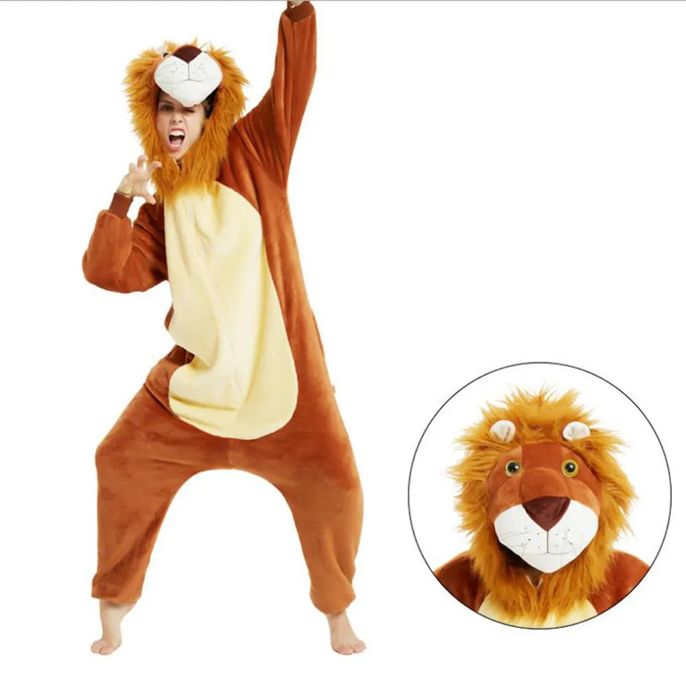 Rodzina spojrzenie nocne Mężczyźni Lion Animal Kigurumi Piżamy Adulto Unicorn Sleepwear Homewear Piżamy Mężczyźni One Piece Hood Men Compumsuit LJ201112