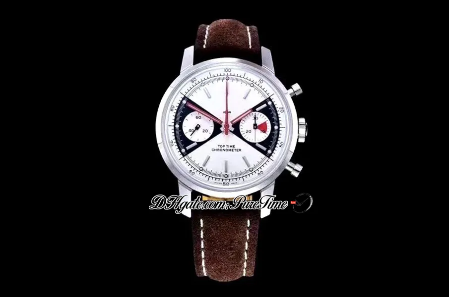 2020 Nouveau GF Premier Top Time ETA A7750 Chronographe automatique Montre pour homme Cadran blanc noir Édition cuir marron 41 mm PTBL Pure283n