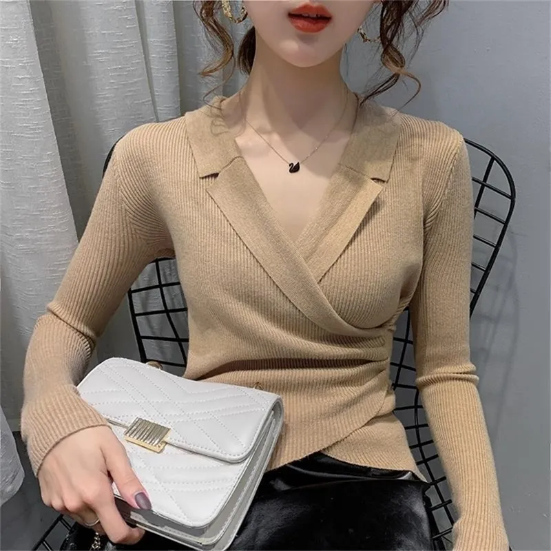 Sweaters Women Autumn Winter Pullovers Jumpers Ladies Sexy Low-cut Pull Femme Plus Size Well Elastic Woman Sweater 201225