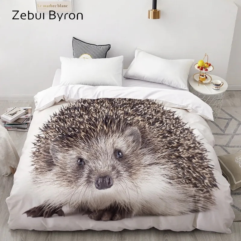 Duvet Cover, Commanter / Quilt / Blanket Väska Dubbelrum / Queen / King, Sängkläder Anpassad //, Animal Hedgehog Pattern, Drop Ship LJ201015