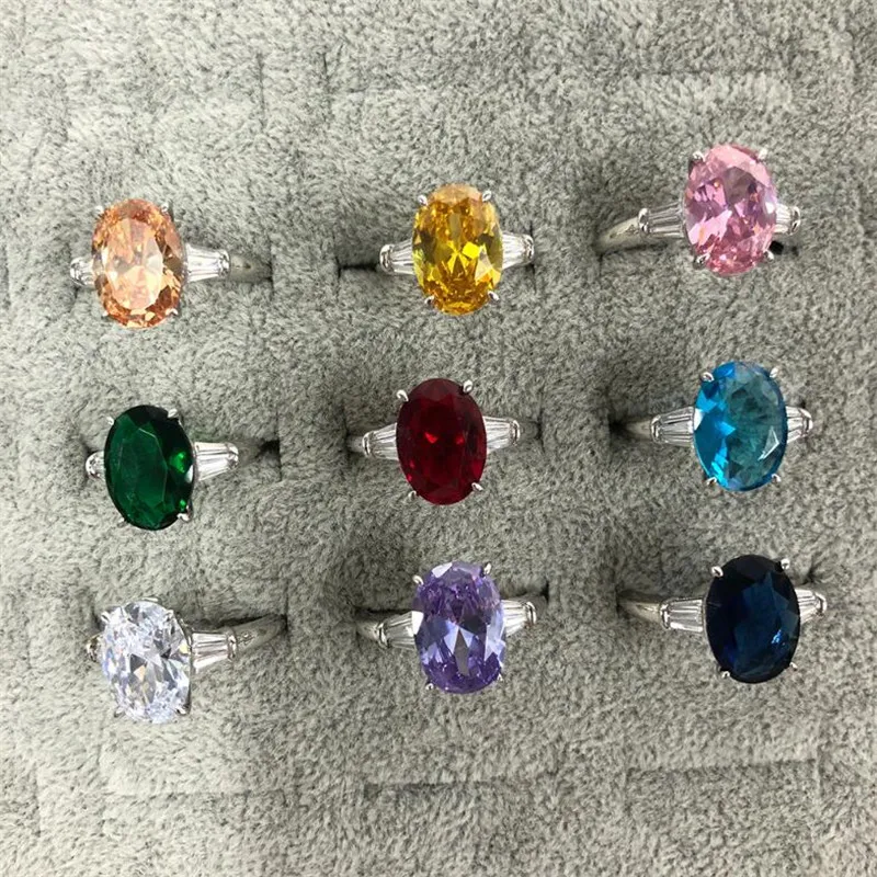 Clássico 4 garra fina jóias 925 prata esterlina grande corte oval multi cor gemstones moissanite eternidade mulheres casamento nupcial anel presente