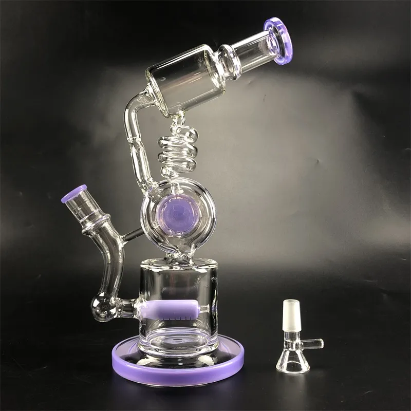 Bongs Recycler Glass Bong 물 담뱃대 Oil Rig 13 "water pipe Birdcage Big Bubbler Mobius 매트릭스 사이드카 비커 Heady 14mm Bowl Three Colors