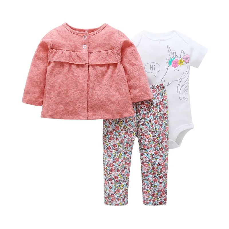 newborn baby girl clothing set cotton long sleeve coat tops+rompers unicorn+pant floral 3 piece outfits infant baby clothes set