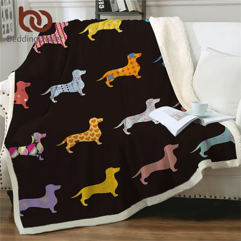 Beddingoutlet Dachshund Sherpa Polar Battaniye Karikatür Renkli Peluş Atmak Battaniye Çocuk Yetişkin Köpek Yavru Için Ince Yorgan Bırak Gemi LJ201127