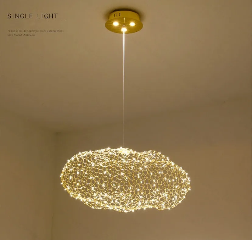 Illuminazione con lampadario a nuvola in filo metallico di design danese per sala da pranzo, bar, moderno hotel villa, lampade a sospensione per interni