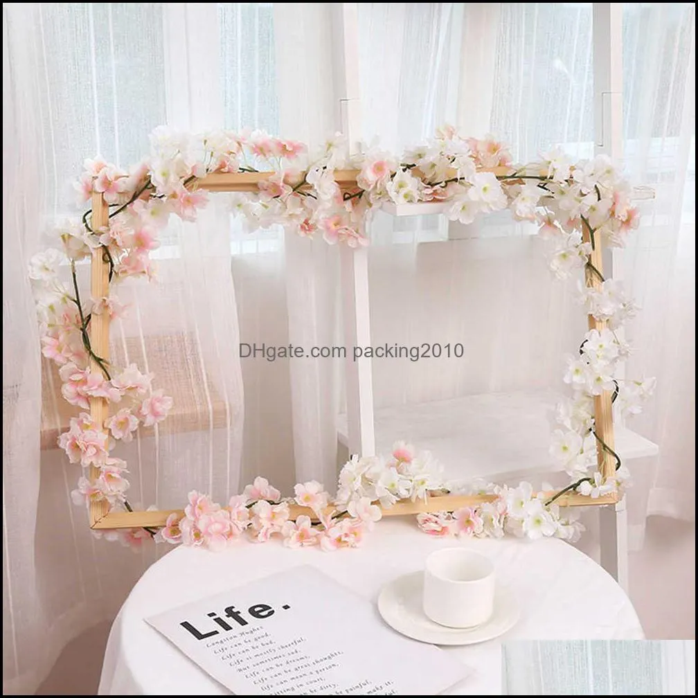 4pc/set 180cm Sakura Cherry Blossom Vine Lvy Wedding Arch Decoration Layout Home Party Rattan Wall Hanging Garland Wreath 220110